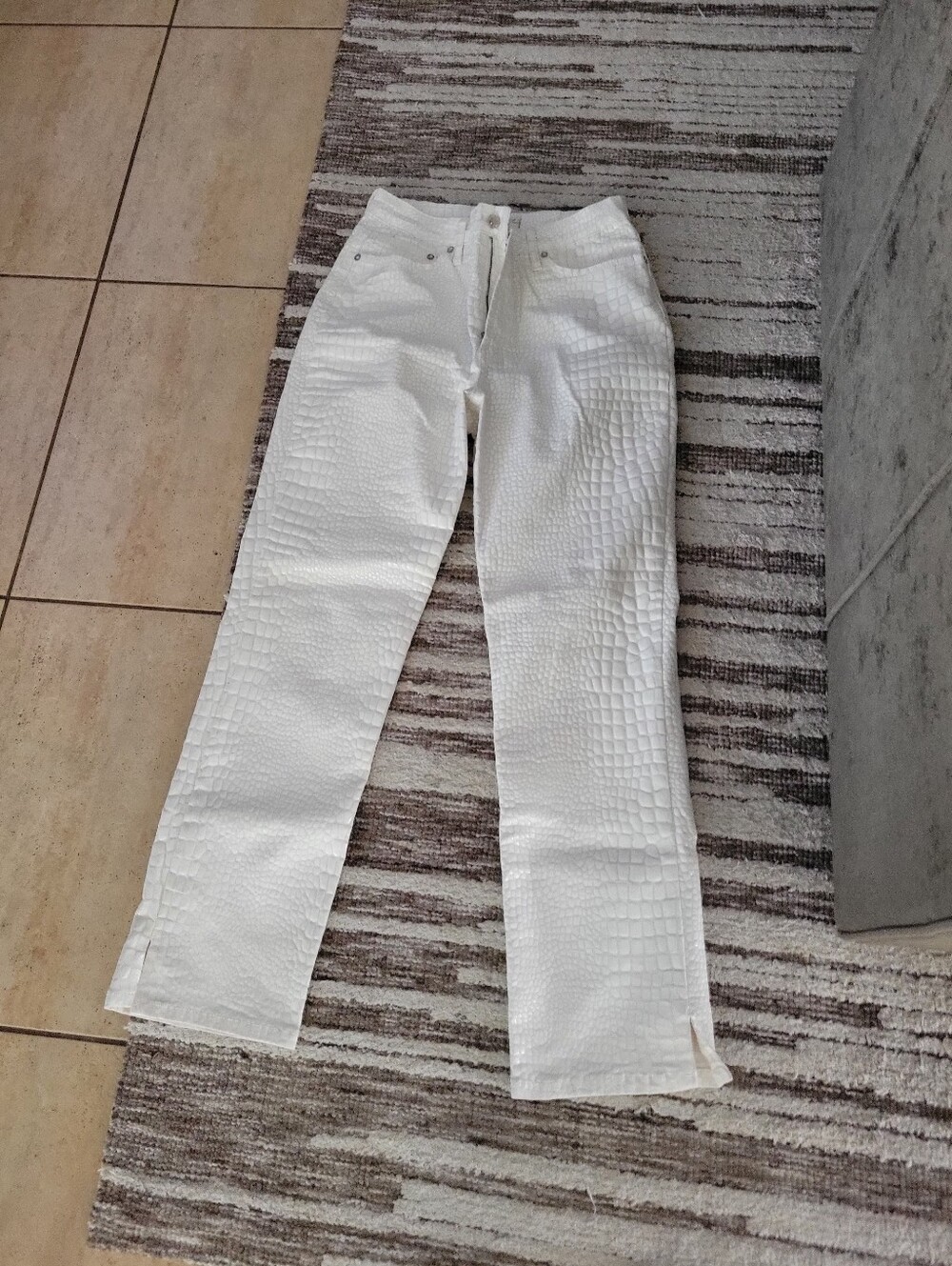 Free People White Croc-Embossed High Rise Straight Pants 29W29L